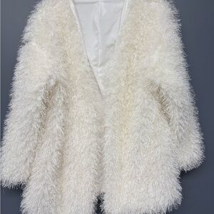 SHEIN White Fuzzy White Teddy Coat